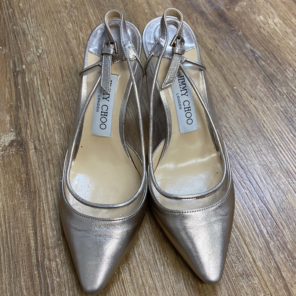 Jimmy Choo Rose Gold and Clear Sling Back Heel